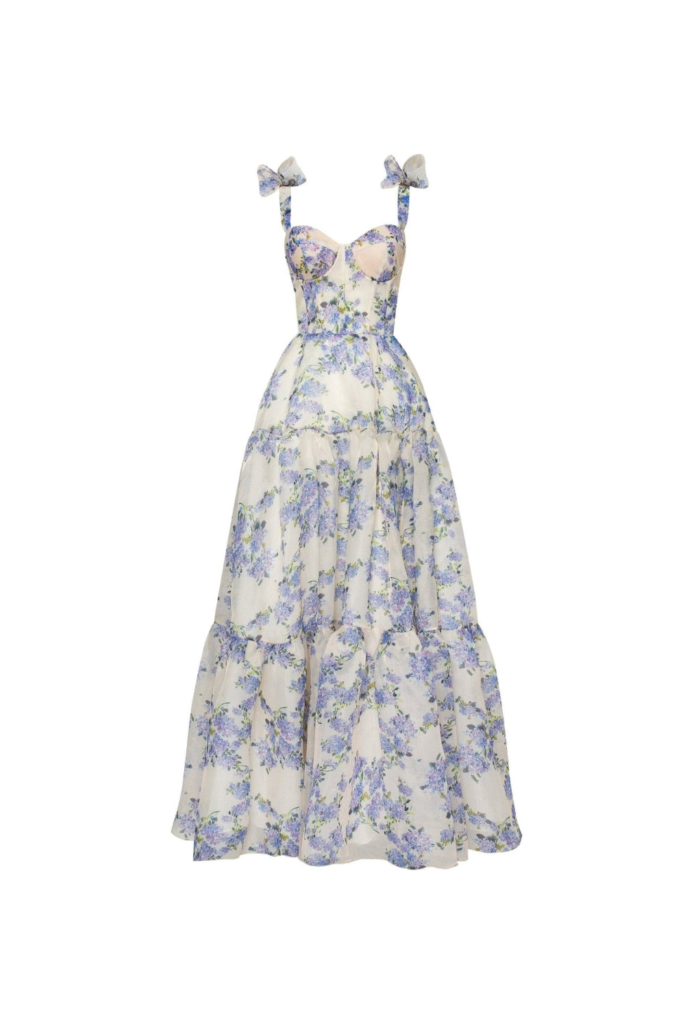 Hydrangea Tender Floral Maxi Tie-Strap Dress