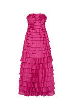 Cathy Pleated Layer Strapless Maxi Dress In Rose Red