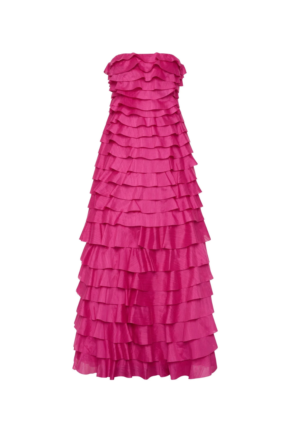 Cathy Pleated Layer Strapless Maxi Dress In Rose Red