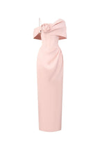 Leona Sheath Asymmetric Shoulder Taffeta Ankle Maxi Dress In Pink