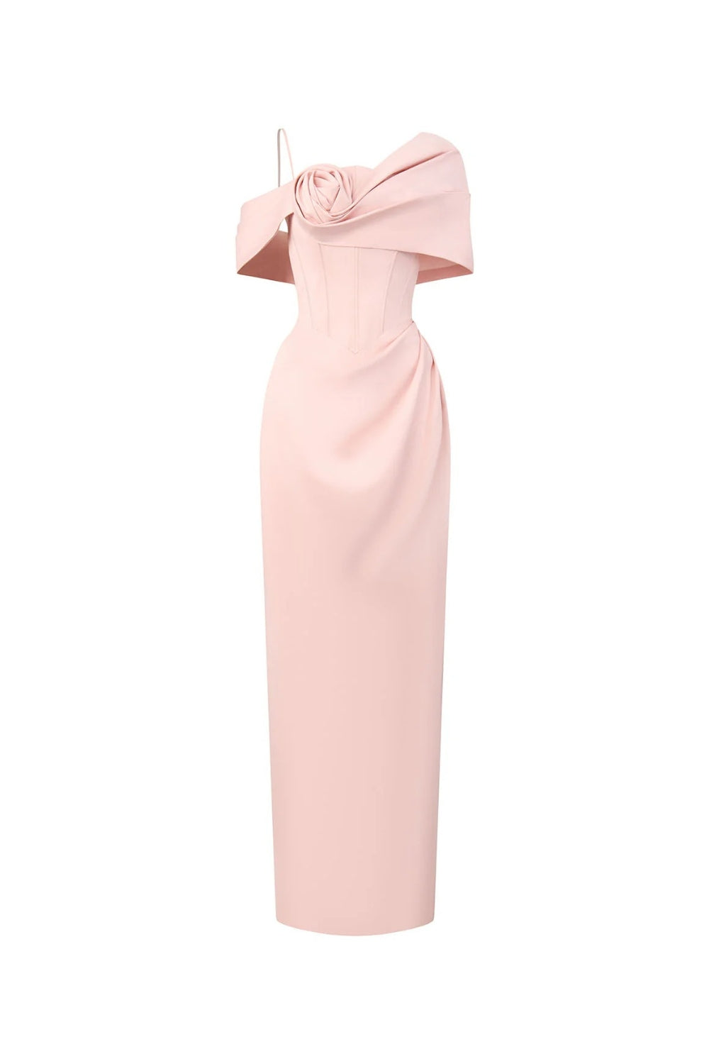 Leona Sheath Asymmetric Shoulder Taffeta Ankle Maxi Dress In Pink