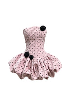 Flowering Girl Women Polka Dot Strapless Flower Corset Puff Mini Dress In Pink
