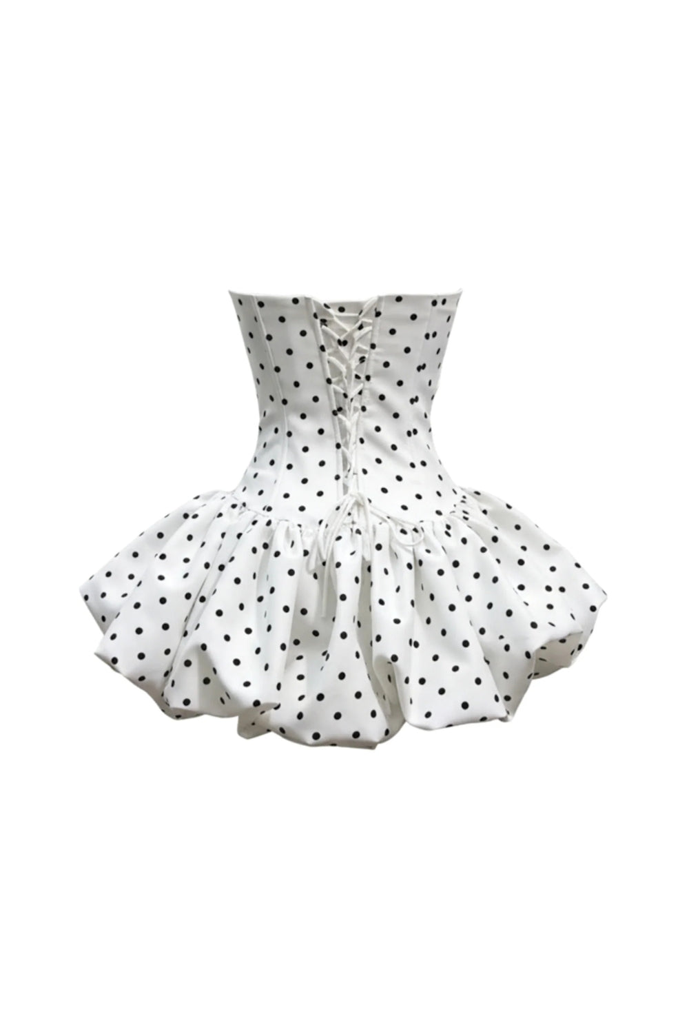 Flowering Girl Women Polka Dot Strapless Flower Corset Puff Mini Dress In White