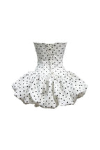 Flowering Girl Women Polka Dot Strapless Flower Corset Puff Mini Dress In White