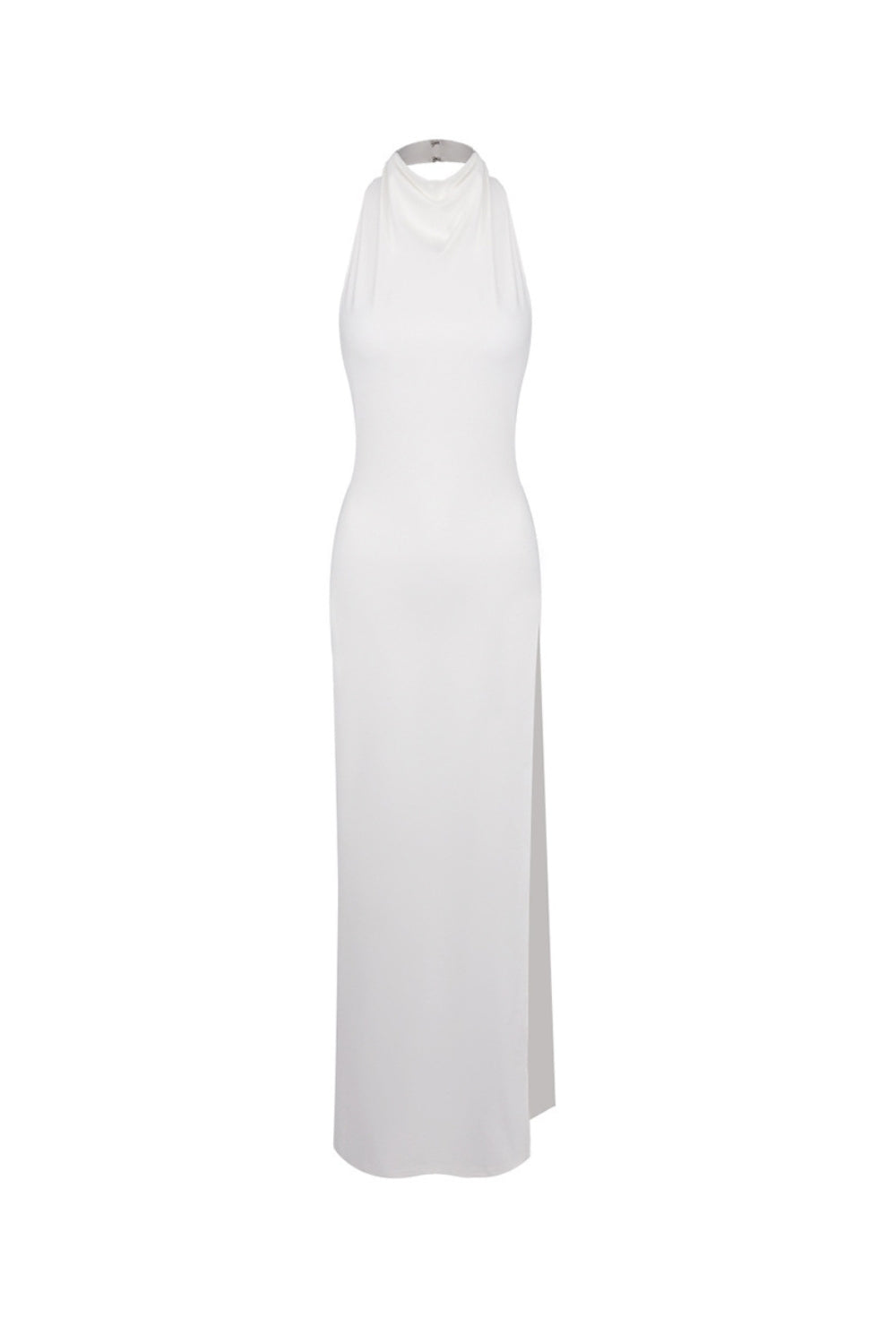Flowering Girl Women Sharon Halter Backless High Slit Diamond Maxi Dress In White