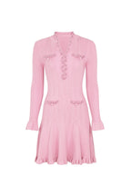 Flowering Girl Women Xylia Pink Pearl Trim v-Neck Knit Mini Dress