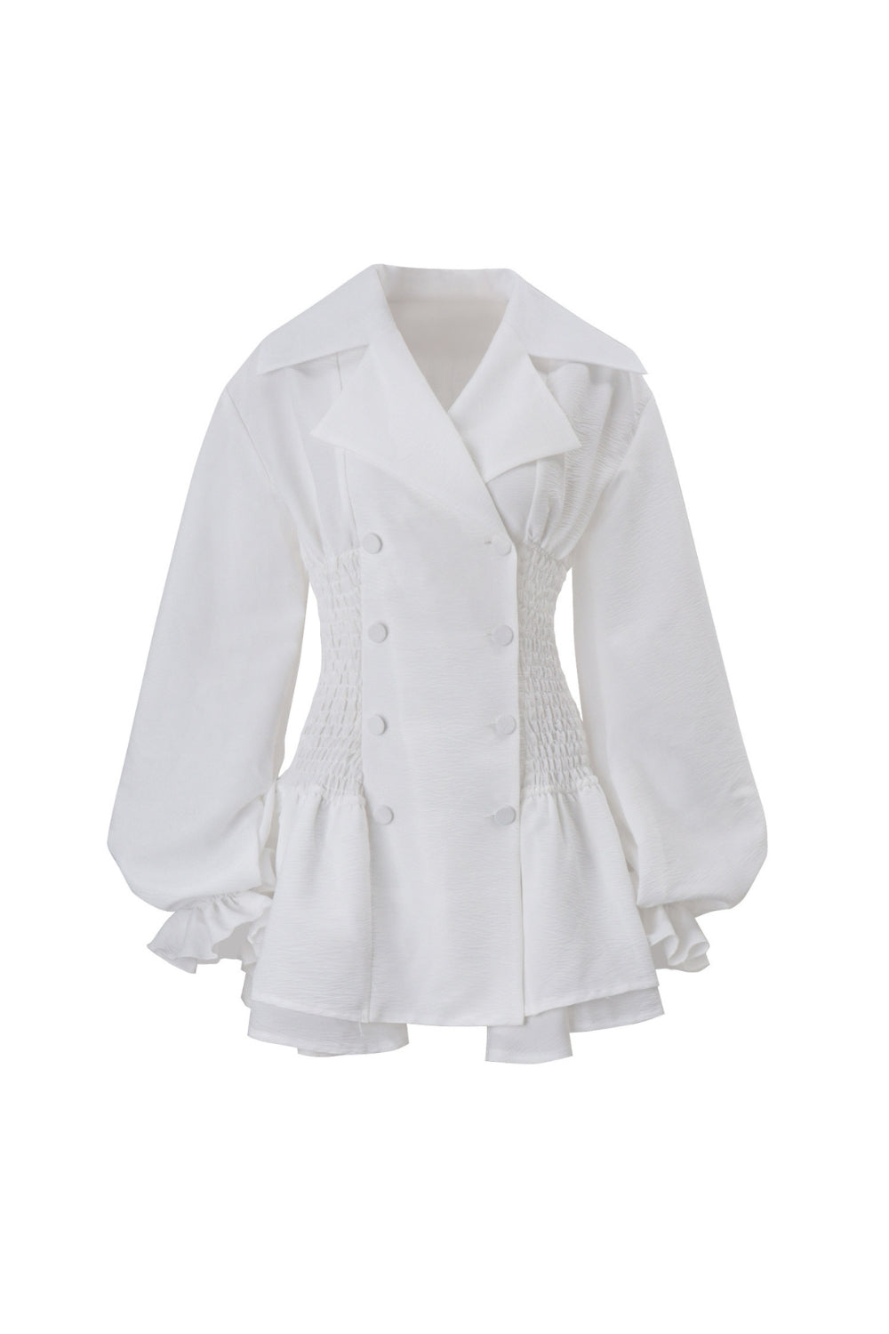Flowering Girl Women Zenobia Large Lapel Button Puff Sleeve Tutu Mini Dress In White