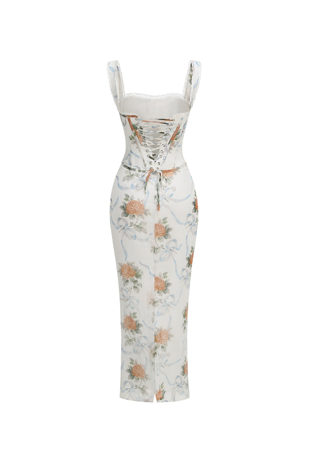 Flowering Girl Women Phoenix White Floral Print Fitted Corset Maxi Dress