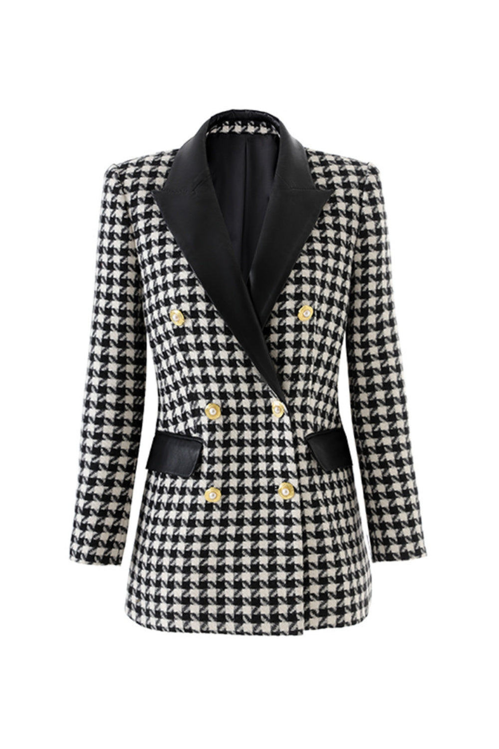 Novia Black Double-Breasted Houndstooth Wool-Blend Tweed Blazer