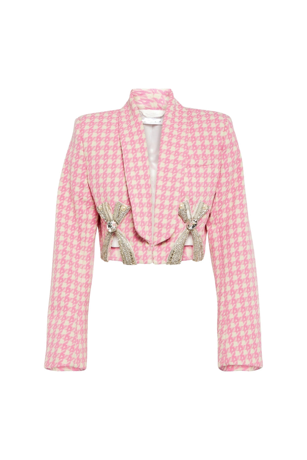 Helen Embellished Checked Wool-Blend Blazer Set In Pink