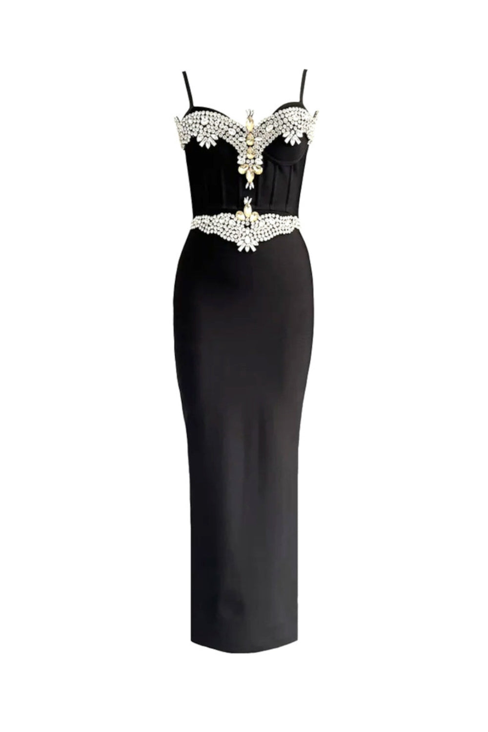 Rita Rhinestone Bandage Maxi Dress In Black