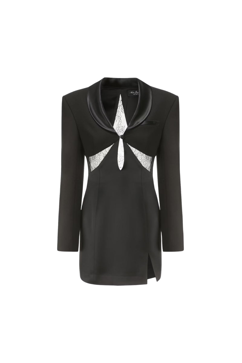 prima Lace see-through blazer mini dress in black