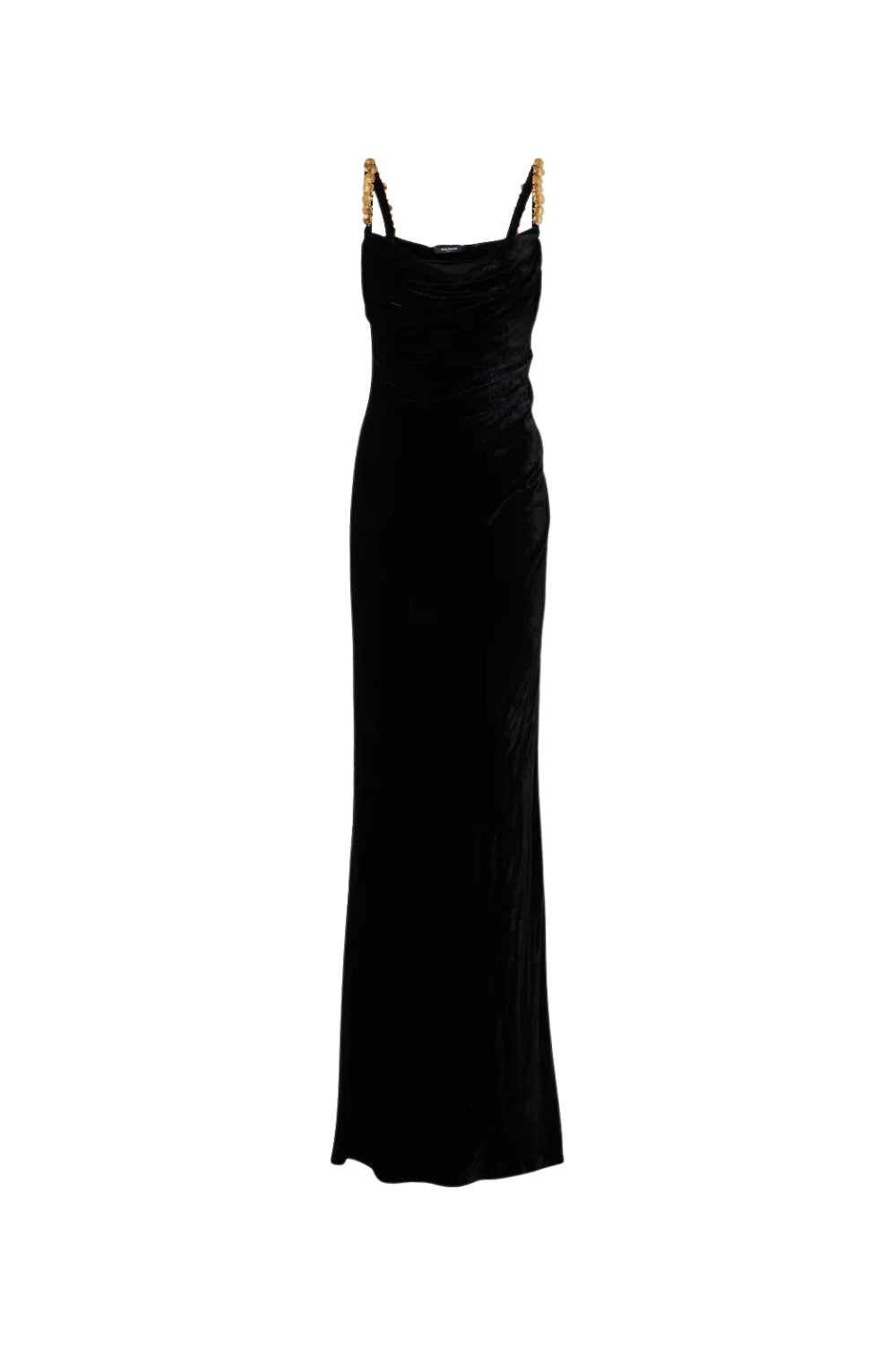 Flowering Girl Women Mag Black Metal Chain Strap Square Neck Velvet Maxi Dress