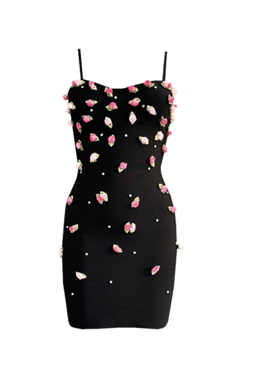 Violet Black 3D Rose Appliqués Bodycon Mini Dress
