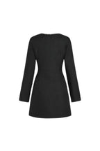 viola black Square Neck Rhinestone Pleated Mini Dress