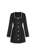 Viola Black Square Neck Rhinestone Pleated Mini Dress
