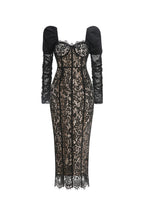 wendy square neck lace maxi dress in black