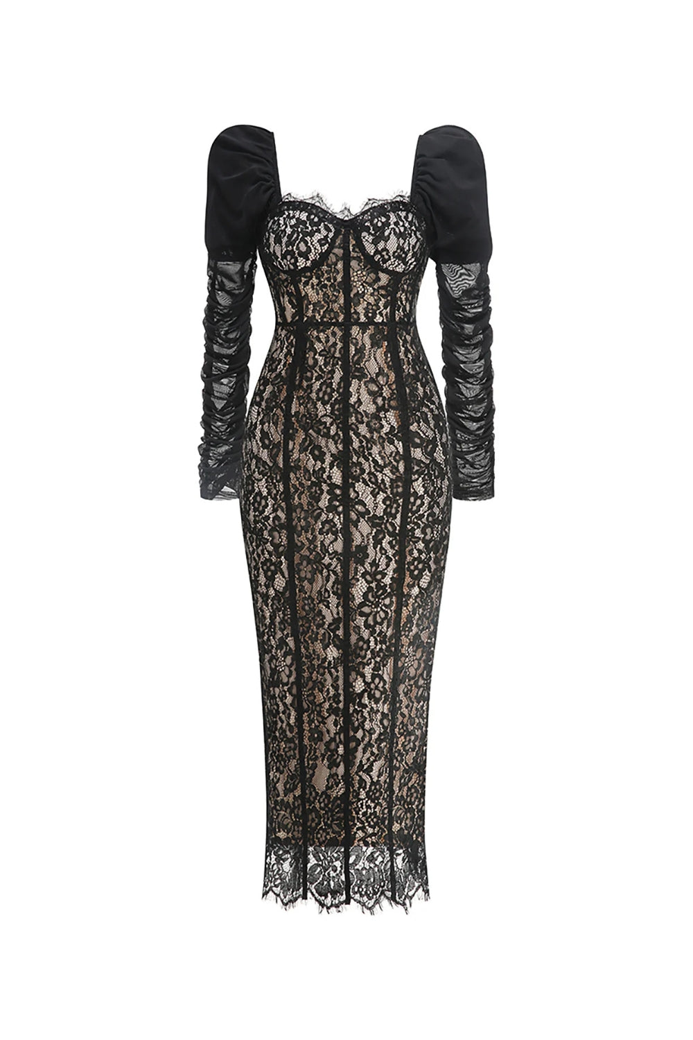Wendy Square Neck Lace Maxi Dress In Black