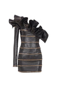 Rantan One Shoulder Asymmetric Leather Ruffle Mini Dress
