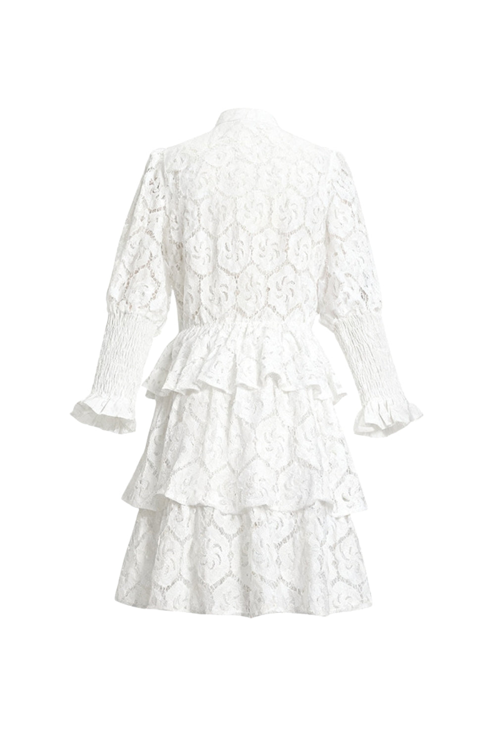 Vanessa Long Sleeves Layered Lace Mini Dress In White