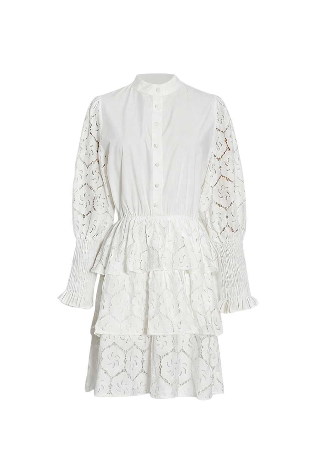 Vanessa Long Sleeves Layered Lace Mini Dress In White