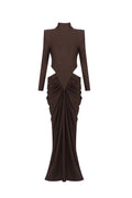 jacqueline Turtleneck Long Sleeve Cutout bodycon Gown in brown