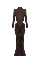 Jacqueline Turtleneck Long Sleeve Cutout Bodycon Gown In Brown