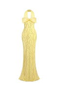 irene Halterneck Bowknot Beaded bodycon maxi dress in yellow