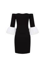 nicole strapless feather sleeve mini dress in black
