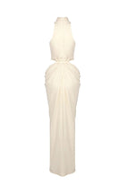 Stephanie Cutout Waist Halter Maxi Dress In Beige