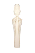 Stephanie Cutout Waist Halter Maxi Dress In Beige