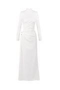 rita Metallic Double Ball Long-Sleeve High-Slit maxi Dress in white