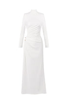 Rita Metallic Double Ball Long-Sleeve High-Slit Maxi Dress In White