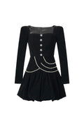 vanessa black square neck rhinestone velvet mini dress
