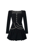 Vanessa Black Square Neck Rhinestone Velvet Mini Dress