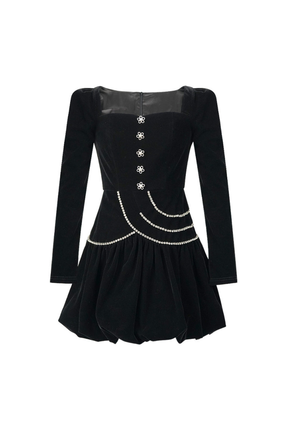 Vanessa Black Square Neck Rhinestone Velvet Mini Dress