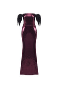 jessie Bow Detail Bardot Sequin Maxi Dress In burgundy