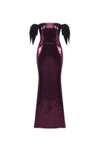 Jessie Bow Detail Bardot Sequin Maxi Dress In Burgundy