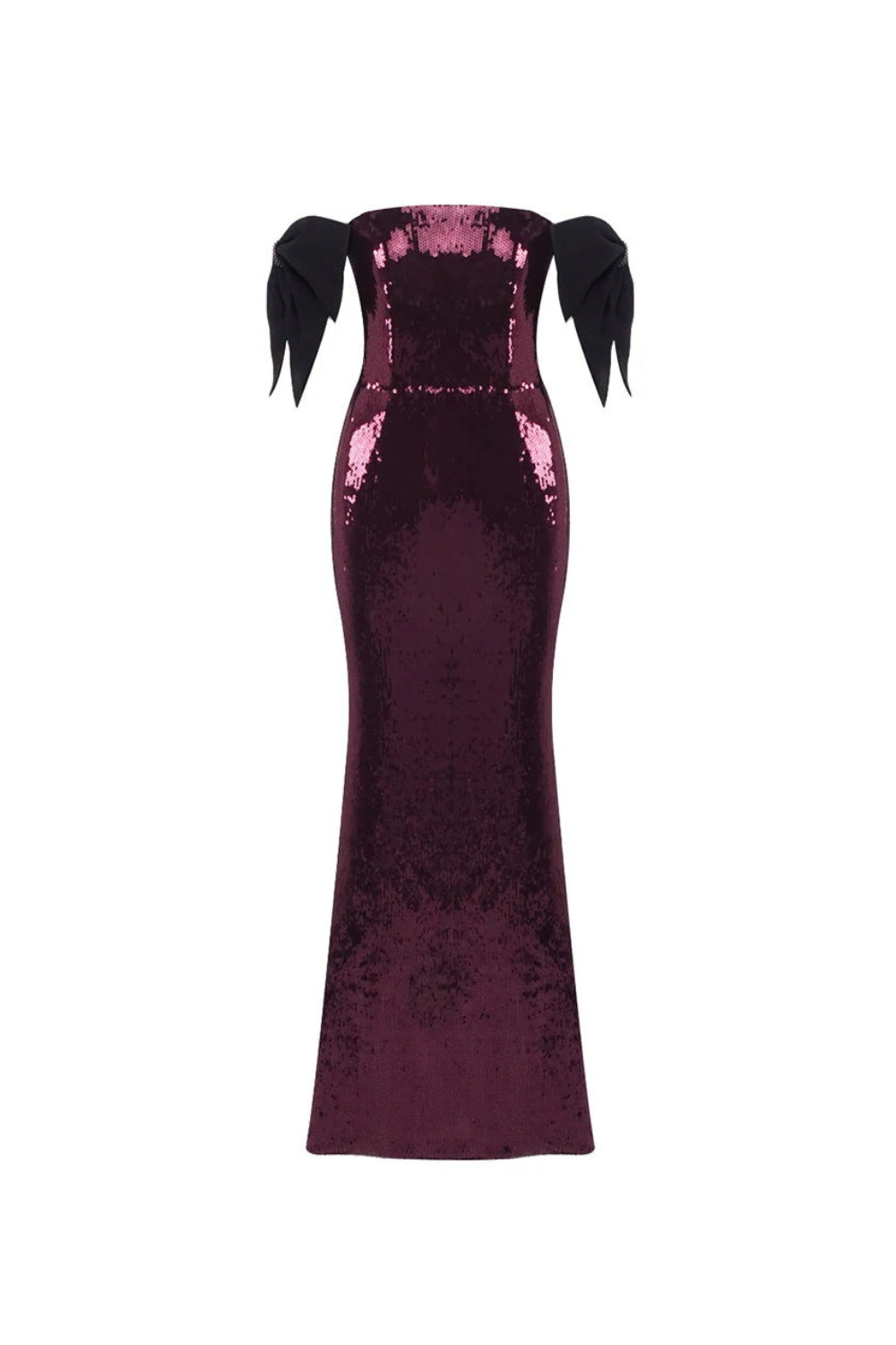 Jessie Bow Detail Bardot Sequin Maxi Dress In Burgundy