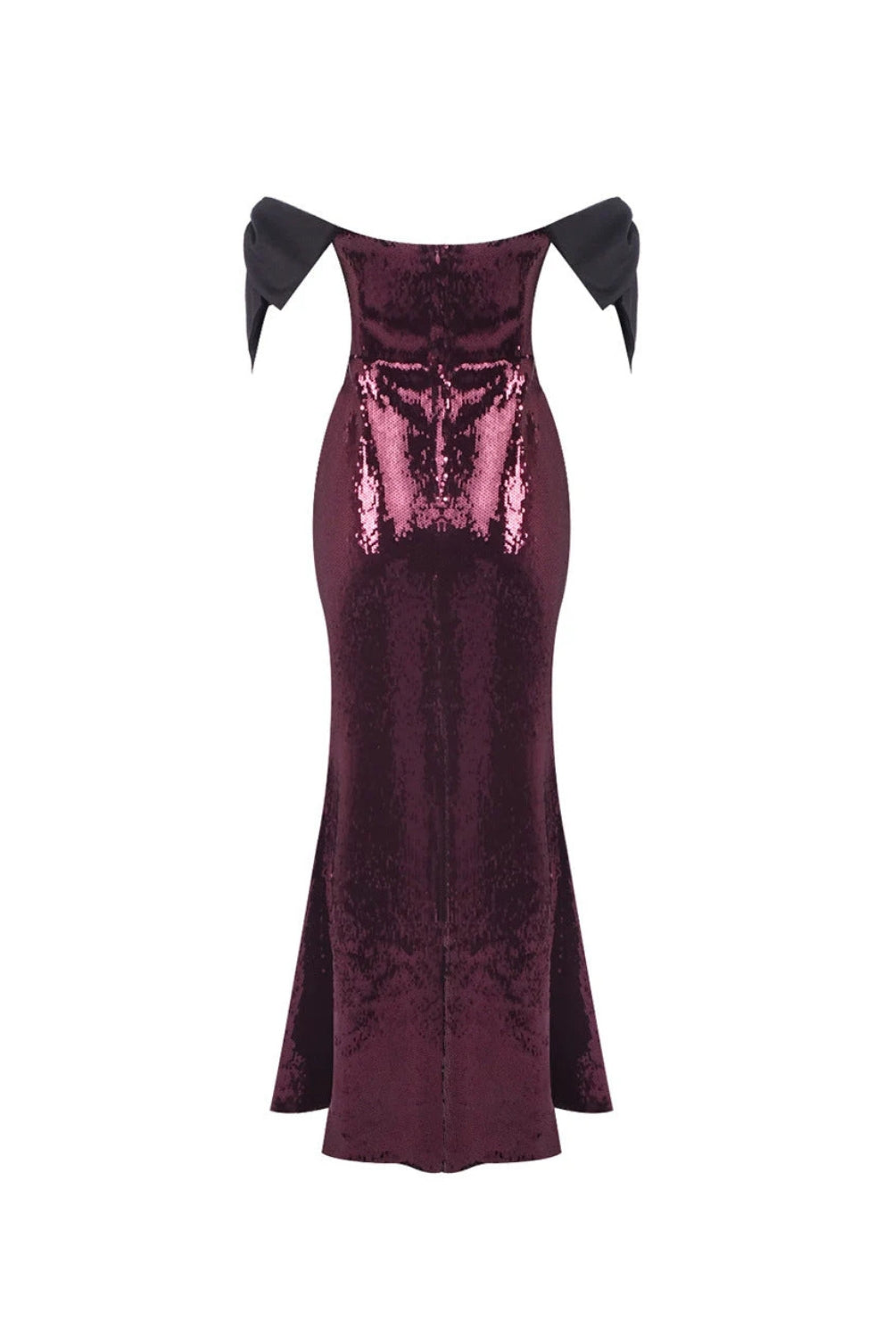 Jessie Bow Detail Bardot Sequin Maxi Dress In Burgundy