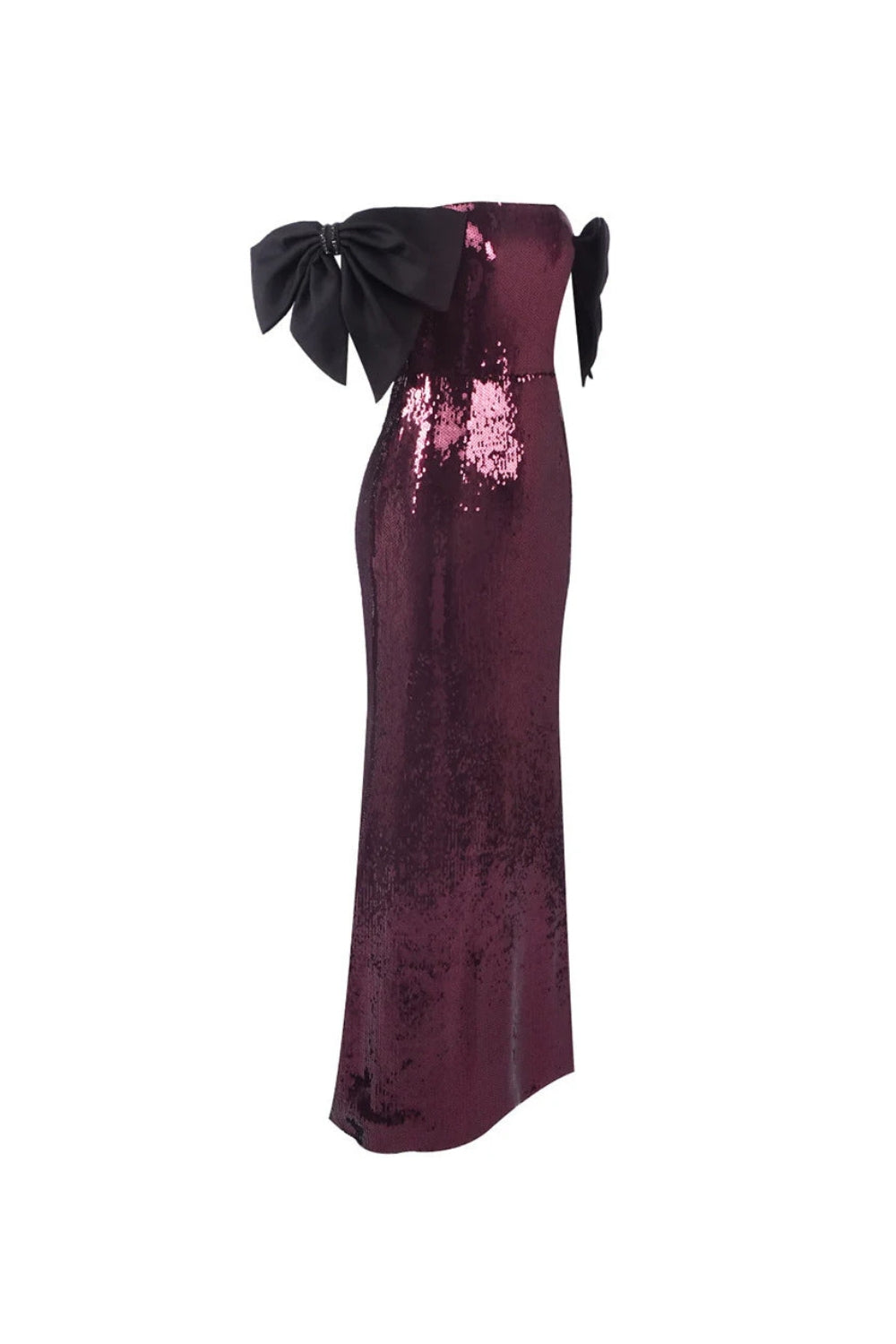 jessie Bow Detail Bardot Sequin Maxi Dress In burgundy