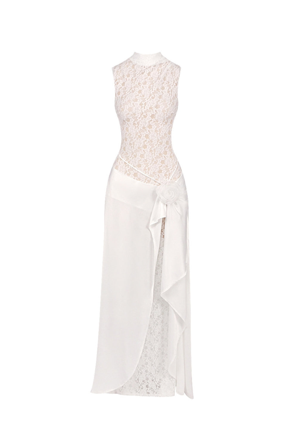 giselle flower embellished sleeveless lace maxi dress  in white
