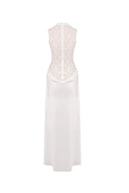 giselle flower embellished sleeveless lace maxi dress  in white