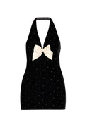 Anais Halter Bow Velvet Mini Dress
