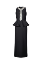Flowering Girl Women Gladys Crystal Embellished Peplum Halter Maxi Dress In Black