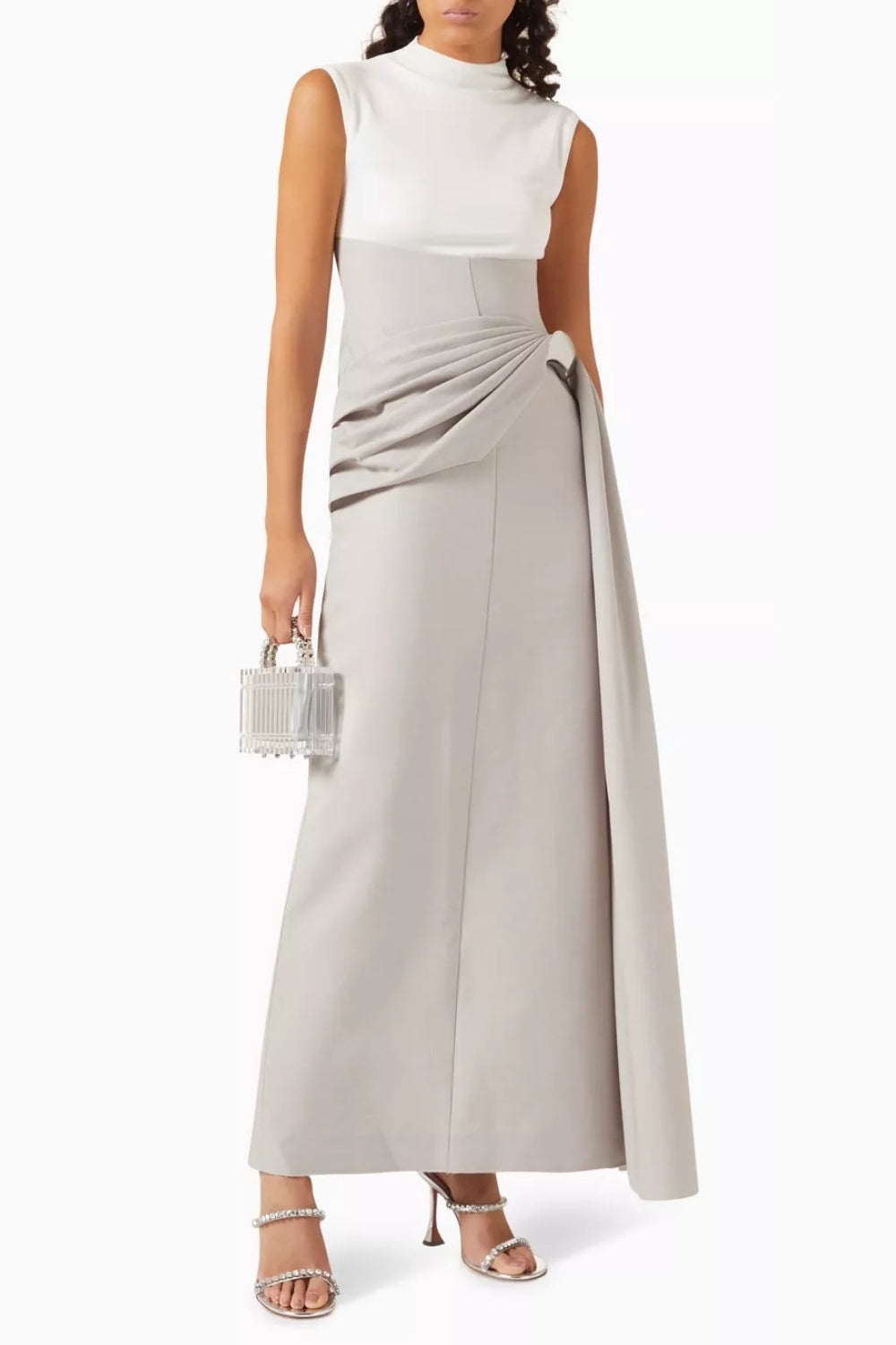 Kelly Interlock Pleated Knit Maxi Dress In Grey