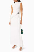 Kelly Interlock Pleated Knit Maxi Dress In White