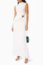 Kelly Interlock Pleated Knit Maxi Dress In White