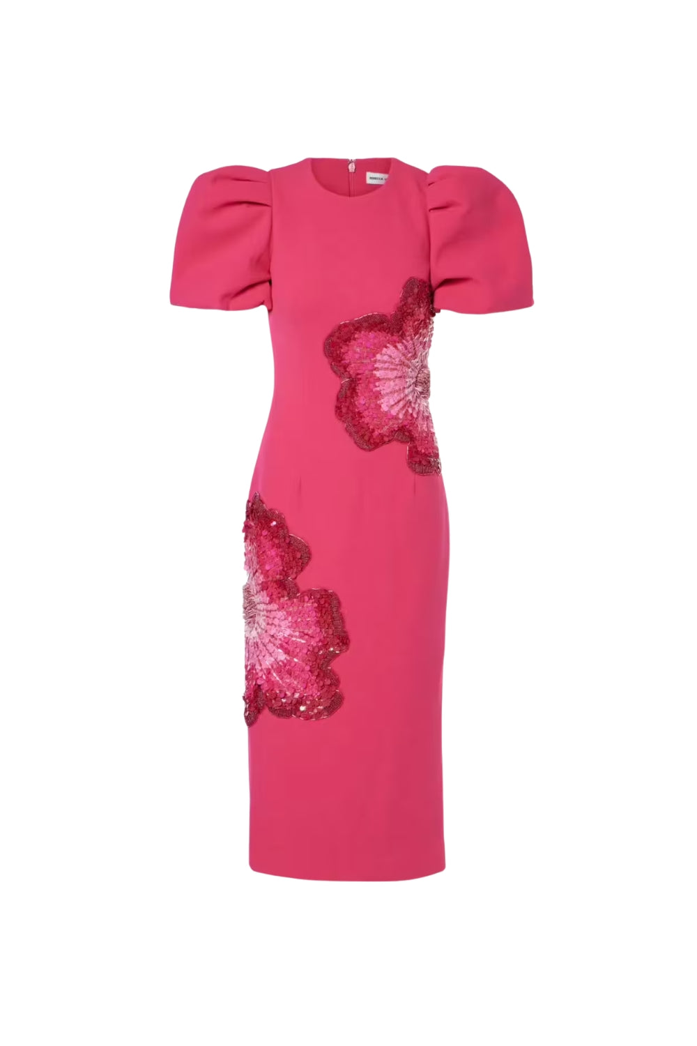 Flowering Girl Women Sequin Flower Embellished Puff Sleeve Midi Dress In Pink