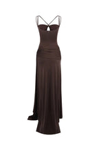 Flowering Girl Women Pleated Strappy Draped Slit Maxi Dress In Brown